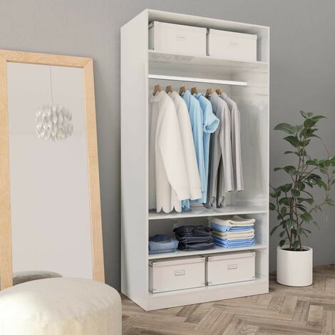 Hommoo Wardrobe High Gloss White 100x50x200 cm Chipboard
