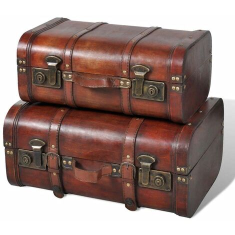 Hommoo Wooden Treasure Chest 2 pcs Vintage Brown VD08266