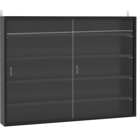 HOMOCM 5-Tier Wall Mounted Cabinet Display Shelf Unit w/ Adjustable Shelves Glass Doors Black