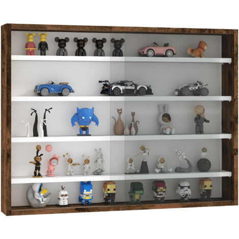 HOMOCM 5-Tier Wall Mounted Cabinet Display Shelf Unit w/ Adjustable Shelves Glass Doors Brown