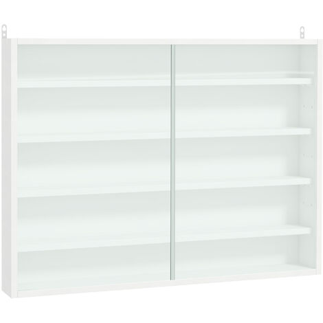 HOMOCM 5-Tier Wall Mounted Cabinet Display Shelf Unit w/ Adjustable Shelves Glass Doors White