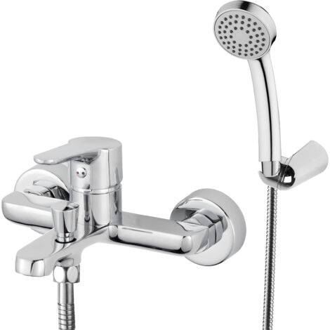 HOMSSY Grifo Monomando para Bañera de Latón con Acabado en Cromo, Montaje en Pared con Salida para Ducha, Diseño Estilizado