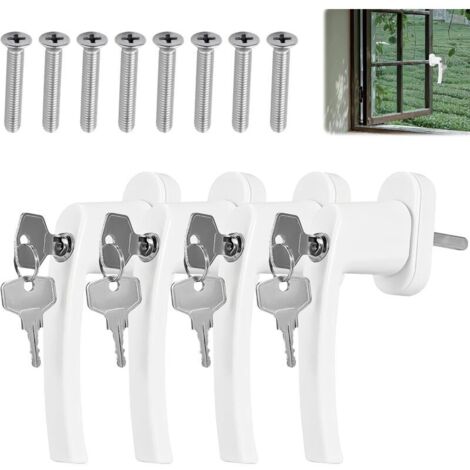 HOMURY Lot de 4 poignées de fenêtre en aluminium : poignée de fenêtre verrouillable, poignée de fenêtre de sécurité, poignée en aluminium massif avec 8 vis pour fenêtres, portes de terrasse et portes