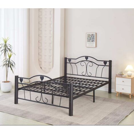 Homy France – Lit double 160x200 cm en métal noir – Structure robuste – Sommier inclus – Hauteur 30 cm – Style industriel contemporain