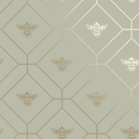 main image of "Honeycomb Bee Wallpaper Holden Décor Geometric Metallic Modern Gold Green"