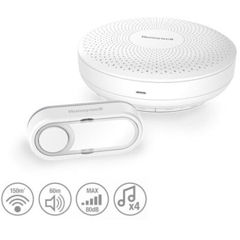 Honeywell – Carillon sans fil 150 m – DCR311S – Alimentation microUSB – Indice de protection IP55 – Volume sonore 80 dB – Installation facile - W642111