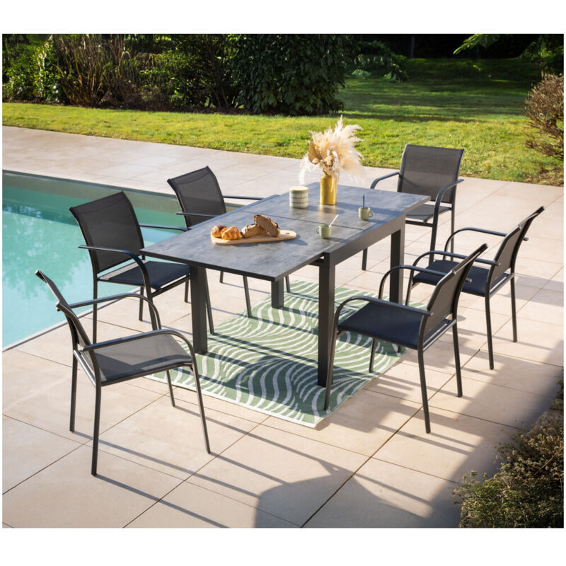 Honfleur beziers ardoise - Ensemble table et chaises de jardin - 6 places - Gris Anthracite