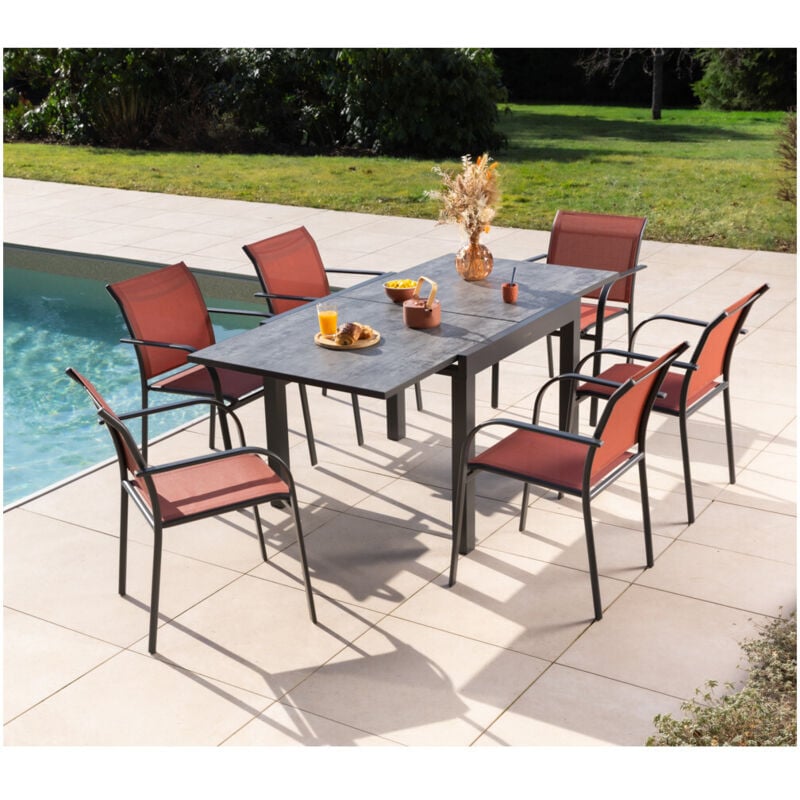 Honfleur beziers ardoise - Ensemble table et chaises de jardin - 6 places - Terracotta