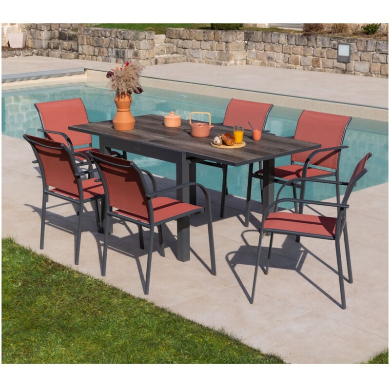 Honfleur beziers chene - Ensemble table et chaises de jardin - 6 places - Terracotta