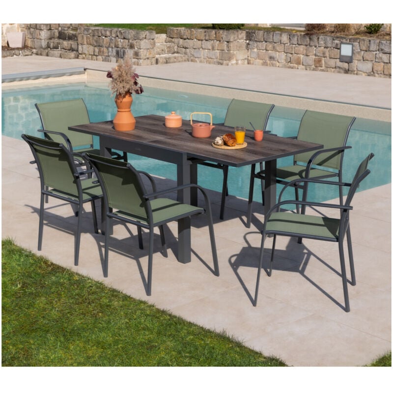 Honfleur beziers chene - Ensemble table et chaises de jardin - 6 places - Vert