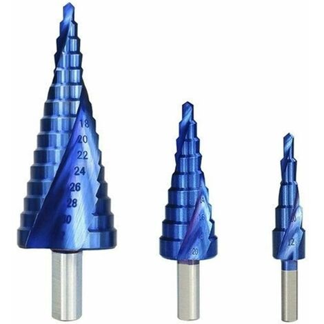 Hongfubang Stufenbohrer 3 STÜCKE 4-12/20/32 mm HSS-Spiralrillen-Vollhartmetallbohrer p6m5 Superbeschichtung Blauer Nano-Stufenkegelbohrer (Color : 3pcs Spiral Drill) FVO