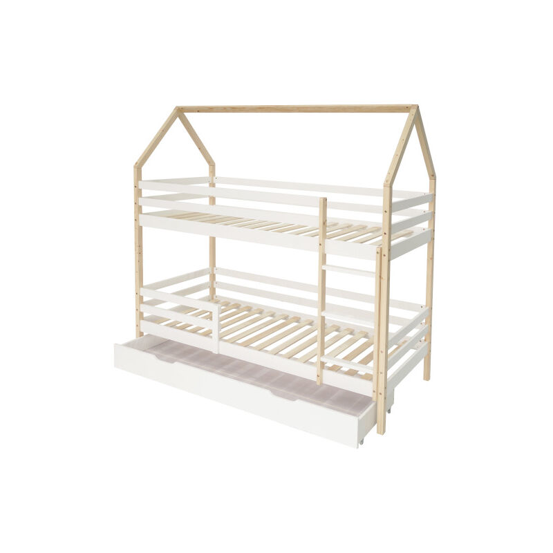 Hongya - Lit double bébé en forme de maison 90 x 200 cm sans matelas blanc et bois