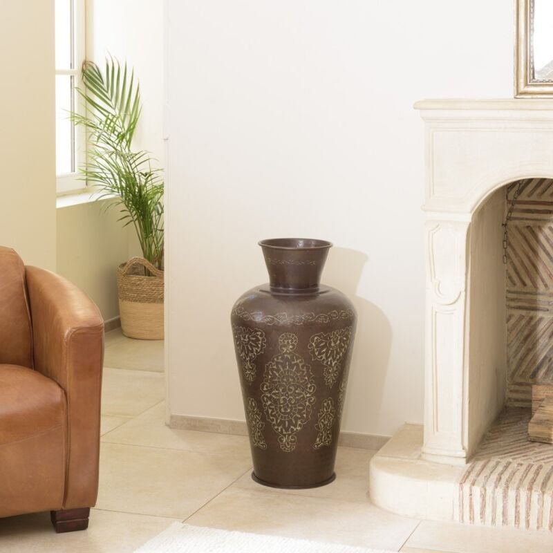 Macabane - honore - Vase alu L35cm H70cm couleur cuivre foncé patine antique