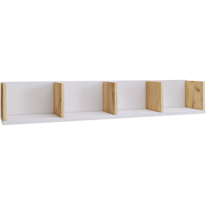 Honsa bibliothèque accroché au mur 4 tablettes blanc, chêne décor.