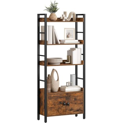 Hoobro – Bibliothèque industrielle 4 étagères en fer et panneaux de particules – Dimensions 60x24x153 cm – Compartiment fermé – EBF46SJ01