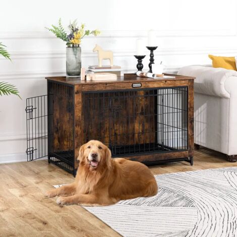 Hoobro – Cage pour chien en bois noir 98x65x68 cm – Double porte et plateau coulissant – Pour animaux de compagnie confortables – EBF982GW03G1