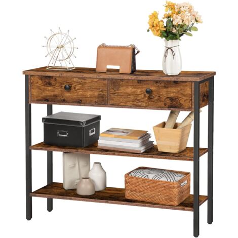 Hoobro – Table console vintage marron rustique 100x24x80 cm – 2 tiroirs et étagère – Métal robuste – Capacité 25 kg – EBF32XG01