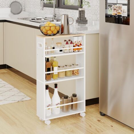 Hoobro – Desserte de cuisine 45 x 15 x 80 cm – 4 étagères avec protections – Roues pivotantes et bloquantes – Montage facile – EWN15TC01