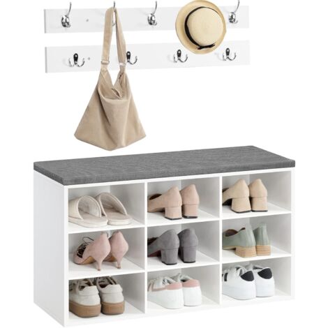 Hoobro – Garderobe avec banc de rangement à chaussures 9 compartiments – Crochets double rangée – Dimensions 80 x 30 x 48 cm – EWT89HX01