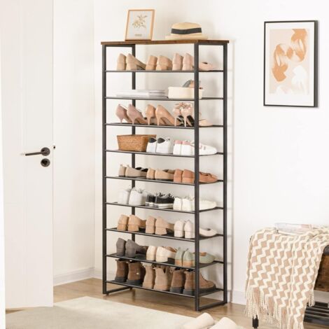 Hoobro – Étagère à chaussures 10 niveaux – Métal et aggloméré – Dimensions 75x28,5x159 cm – Pour 32-40 paires – EBF107XJ01