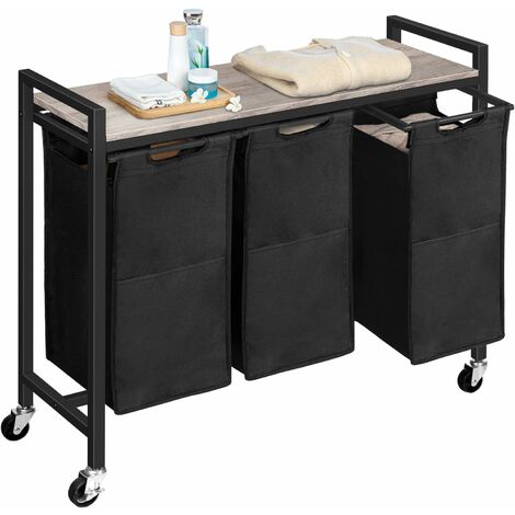 Hoobro – Panier à linge 3 compartiments 3 x 39,8 L – Structure en MDF et acier – Sacs en tissu Oxford amovibles – EBG38XY01G1