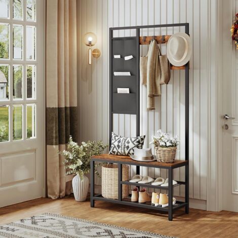 Hoobro – Porte-manteau avec banc à chaussures et 9 crochets – 6 pochettes de rangement – Charge jusqu'à 150 kg – EBF24MT01