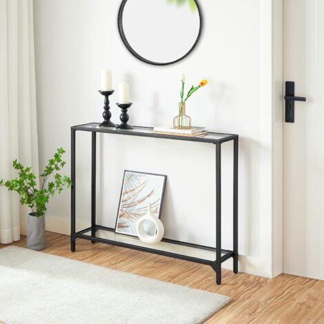 Hoobro – Table console 100 cm – Verre trempé 4 mm – Métal noir – Charge jusqu'à 20 kg – Pour salon, couloir – EBK04XG01