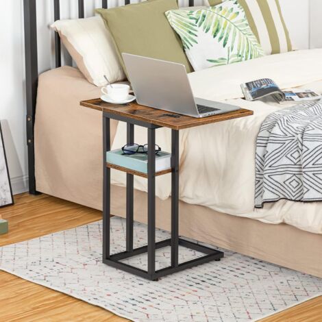 Hoobro – Table d'appoint en C marron rustique – Panneau de particules et fer – Dimensions 26 x 39 x 64 cm – Pour petits espaces – EBF29SF01