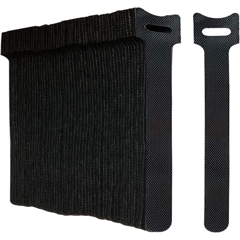 Hook and Loop Cable Ties, Reusable, Black, 100 Pieces, Adjustable, Reclosable, Adjustable Cable Ties