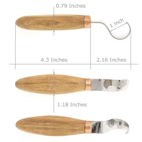 Hook Knife - High-Carbon Steel Blade - Ergonomic Oak Handle - For Spoon Kuksa Bowl Cup Carving - Right-Handed - 1 Piece