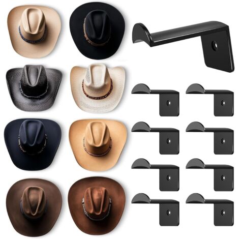 Hook Pour Chapeau - 2,8 Pouces - Fixation Adhésive Renforcée - Pour Chapeaux À Large Bord (Cowboy, Fedora) Et Casquettes - Lot De 8 - Noir