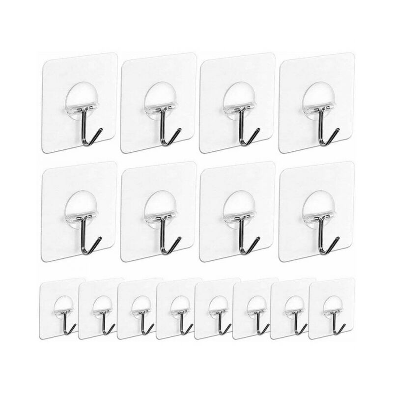 Image of Linjou - Hooks16, Gancio Porta Asciugamani da Parete Autoadesivo in Viscosa Trasparente (7,2 cm x 7,2 cm) per Arazzi da Parete e Soffitto per Cucina