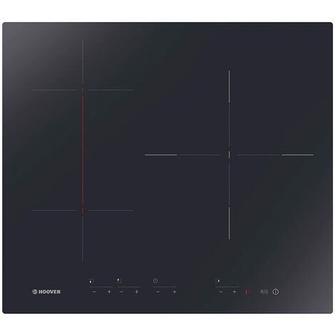 Hoover H-HOB 500 INDUCTION H634DB3TP/G3, piastra a induzione Flex, 3 zone, zona Flex, smussata, larghezza 59 cm, Booster, 7100 W, controllo indipendente, timer, blocco, avvisi, nero e serigrafia rossa