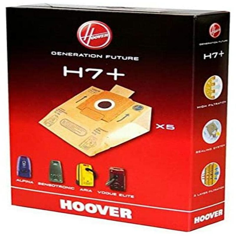 Image of Hoover - H7+ Sacchetti per Aspirapolvere, Originali, in Carta, Extra Filtranti, 5 Pezzi