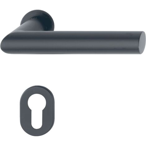 Hoppe Drückergarnitur Amsterdam - Türgriff mit selbstklebender Rosette oval PZ für Türstärke 40-50mm, Edelstahl schwarz matt