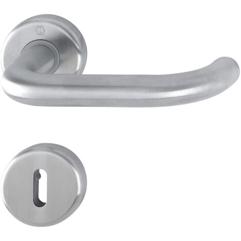 Hoppe Drückergarnitur Baden - Türklinke + Rosette BB, TS 42-47mm, Edelstahl matt