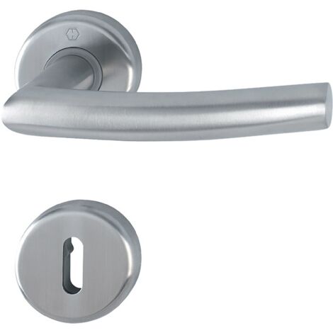 Hoppe – Garniture alta inox sur rosaces rondes Ø52mm – Percement clé BB/L – Assemblage monobloc et ressorts de rappel – Fixation non visible