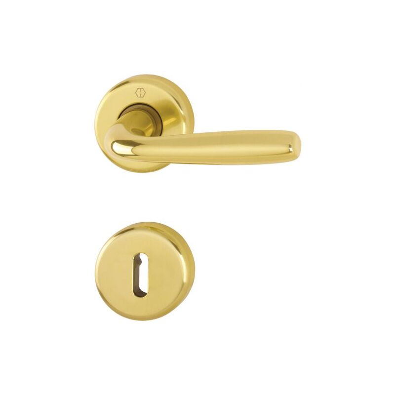 Image of Hoppe - maniglia coppia oro lucido per porte modello maribor con rosetta (29678)