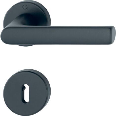 Hoppe – Poignée de porte sur rosace ronde – Finition noir mat – Verrouillage standard à clé – Montage rapide sans vis – Norme DIN EN 1906
