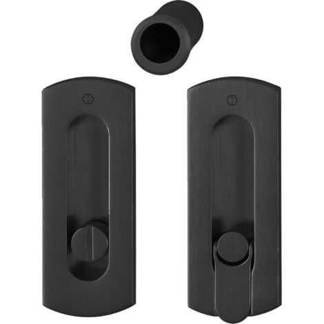 Hoppe Schiebetür Griff Set - 2x Muschelgriff eckig + 1x Stiernziehgriff WC, Messing schwarz satiniert