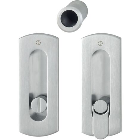 Hoppe Schiebetür Griff Set - 2x Muschelgriff eckig + 1x Stiernziehgriff WC, Messing verchromt satiniert