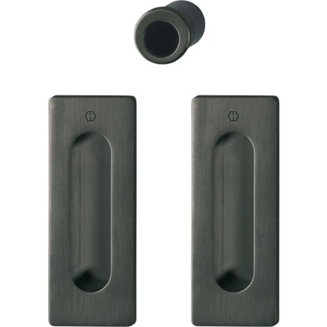 HOPPE Schiebetürmuschel Set M464 - ohne Schloss, eckige Rosette BL, schwarz  Muschelgriffe