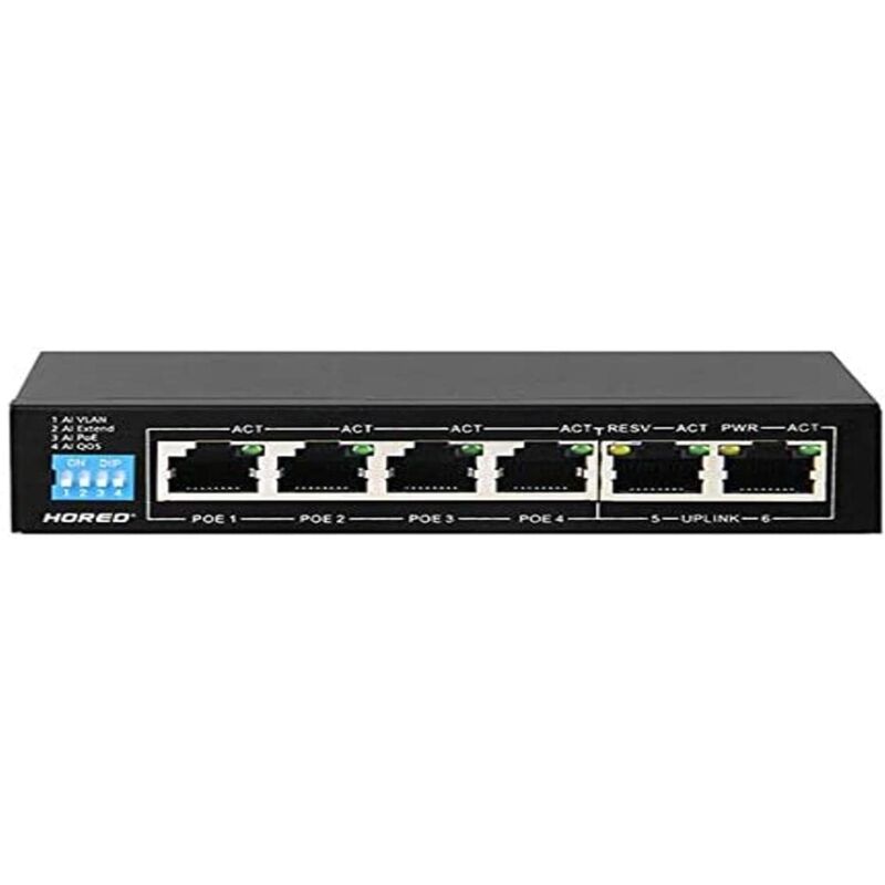 Image of Hored AI106G - Smart Switch Gigabit Poe a 6 Porte, 4 Porte Poe, 802.3af, 802.3at, 48 V, 60 W, Trasmissione Fino a 250 Metri, funzioni Smart