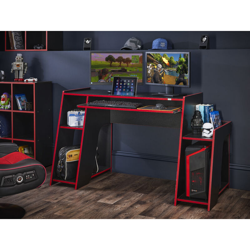 Horizon Gaming Desk with Angled Sides Black with Red Trim - Black/Red