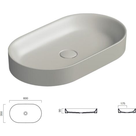 HORIZON Lavabo 60X35 cm. Installazione ad appoggio o su mobile. Cemento satinato. 160AHZCS - -  CATALANO - -