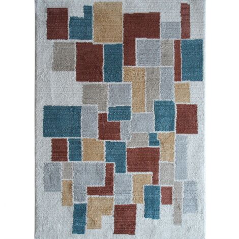 HORIZON PATCH - Tapis salon contemporain en polyester multicolore/beige 160x240
