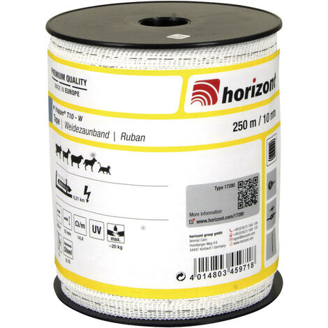 Horizont – Ruban TRAPPER 250m – Largeur 10mm – Charge de rupture 20kg – Résistance 14.4 ohm/m – Pour clôtures courtes et applications spécifiques