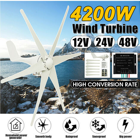 KINGSO horizontal residential wind turbine 800W 6 blades nylon fiber NEW (white, 24V without controller)