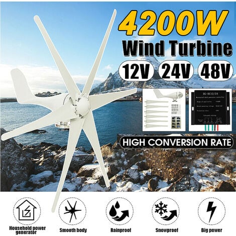 horizontal residential wind turbine 800W 6 blades nylon fiber NEW (white, 24V without controller)