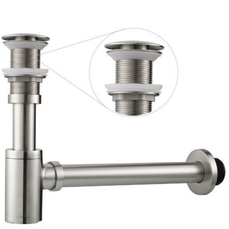 Horizontaler Edelstahl-Wandsiphon – Geeignet für Waschbecken, Spülbecken, Aufsatzwaschbecken usw. – 1 Stück, gebürstete Oberfläche, ohne Überlauf